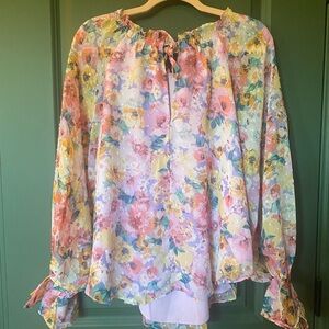 Buddy Love Pink and Purple Long Sleeve Tie Front Blouse